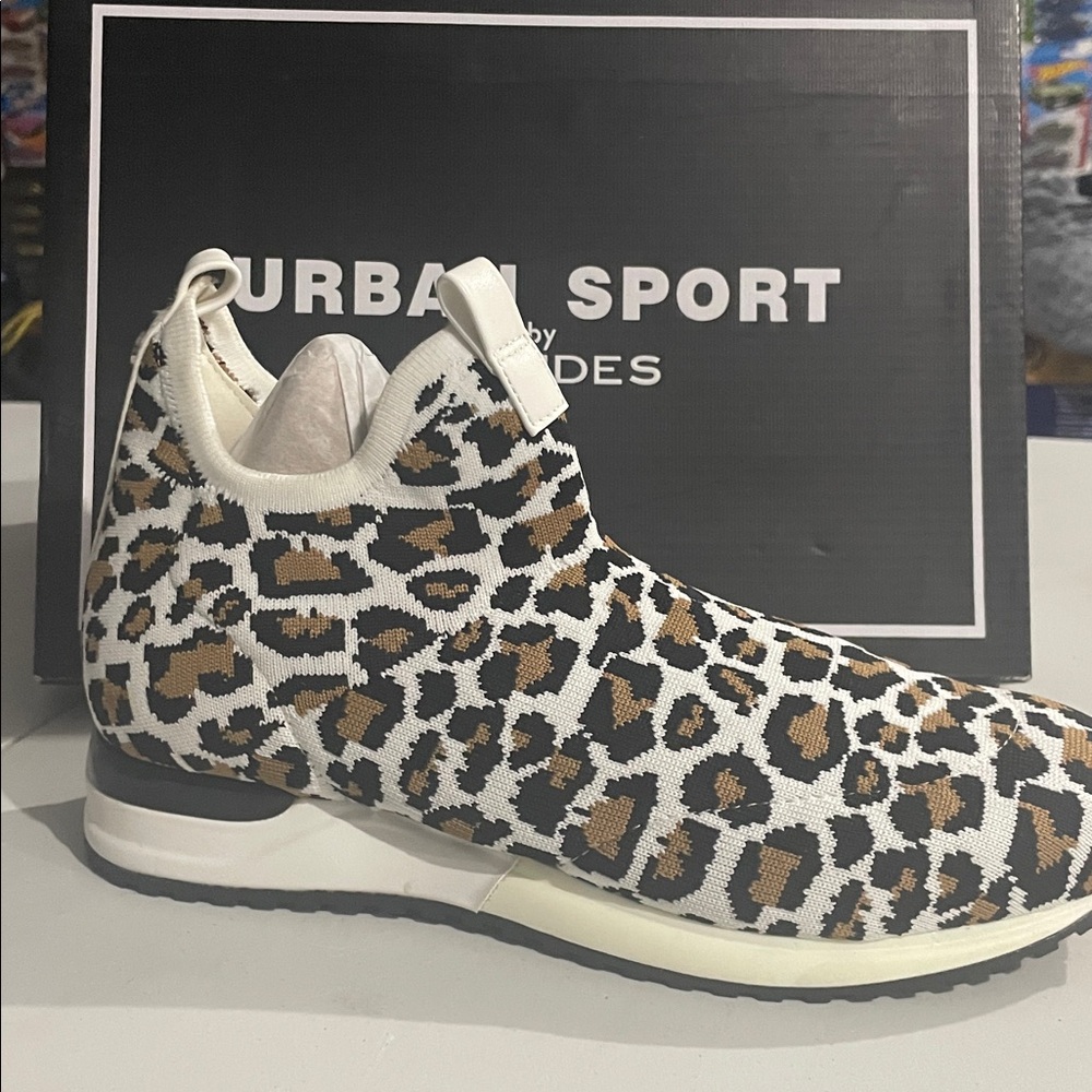 White Leopard Knit Sneakers